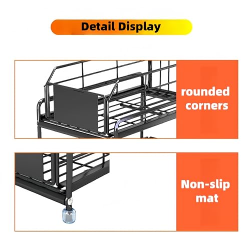 Under Sink Kitchen Storage Organizer, 2 Tier Sliding Cabinet Basket with Pull-Out Drawer, foldable Metal Under Sink Organizers for Bathroom, Pantry, Countertop, Rustproof Multi-Purpose Storage Bins