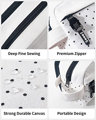Sooez High Capacity Pencil Case,Durable Pencil Bag Pouch Organizer, Pen Case Portable Journaling Supplies with Easy Grip Handle & Loop, Asthetic Supply for Adults, Black & White - color: White