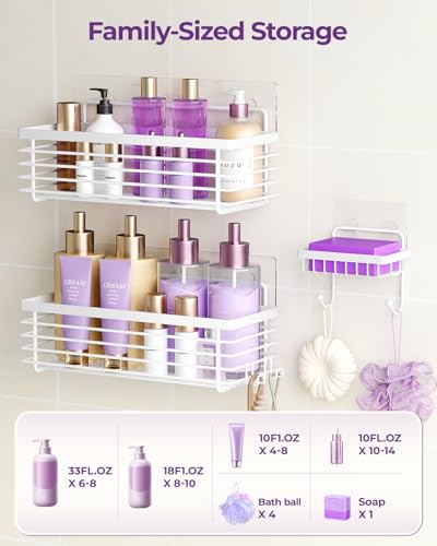 ODesign Shower Caddy 3 Pack SUS304 Stainless Steel-No Drilling-Shower Bathroom Shelves Rack,Rustproof Wall Mounted,Adhesive Shower Shelf Basket Organizer-White - color: White