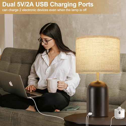 Bedside Lamps with USB C+A Charging Ports, Table Lamp Touch Control 3-Way Dimmable Modern Lamp for Bedroom Lamps for Night Stands with Fabric Shade for Living Room Office Dorm (LED Bulbs Included)