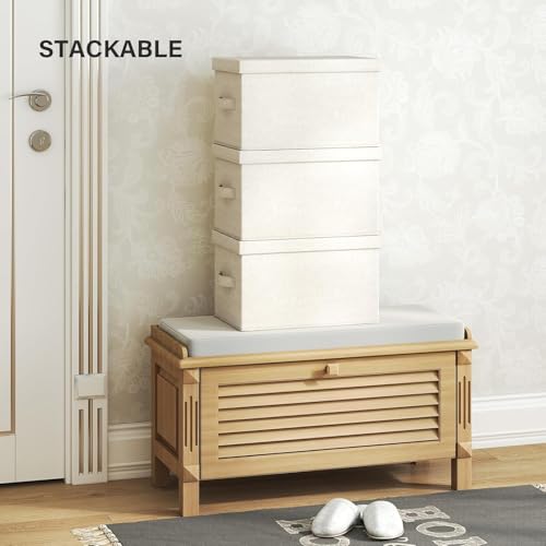 Small Fabric Storage Bins with Lids 12.6*9.5*7 in, 2-Pack Storage Baskets for Closet, Large Linen Organizers and Storage Bins for Bedroom, Collapsible Baskets and Bins with Handles, Off White - size: M