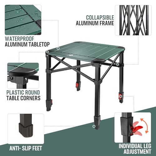 VILLEY Folding Camping Square Table with Carry Bag, Lightweight Aluminum Adjustable Square Table for Outdoor, Camping, Picnic, Backyards, BBQ (L)
