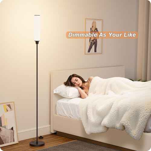 Floor Lamp with Remote Control, Floor Lamps for Living Room/Bedroom/Office, Stepless Adjustable 3000K-6000K Colors and 10-100% Brightness,Standing Light with Foot Switch (Black+Beige Linen)