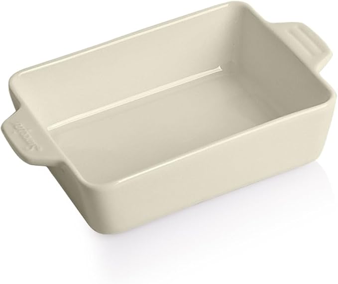 Sweejar Ceramic Baking Dish, Rectangular Small Baking Pan with Double Handles, Brownie, Kitchen, 6.5 x 4.9 x 1.8 Inches(White)