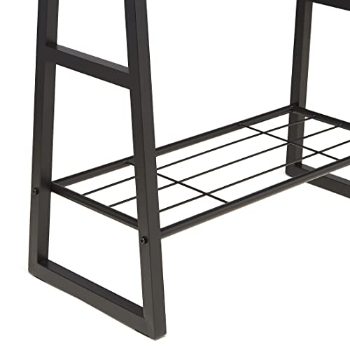 Amazon Basics 9 Hooks Coat Rack, Freestanding Entryway Shoe Bench with Metal 1-Tier Storage Shelf, Space Saving for Hallway and Bedroom, 13" D x 27.6" W x 69" H, Black