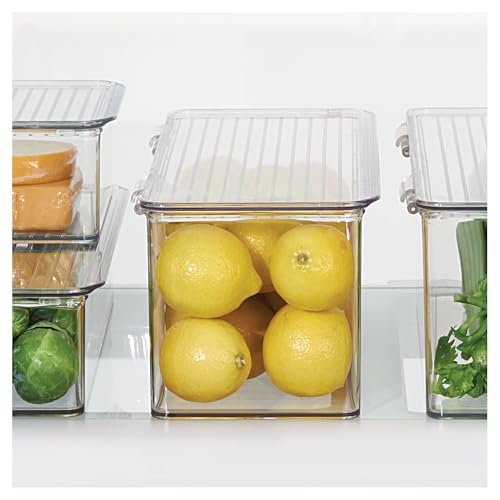 iDesign Plastic Stackable Hinged-Lid Storage Box for Kitchen, Bathroom, or Office - Set of 3 - Clear - style: Pack of 3