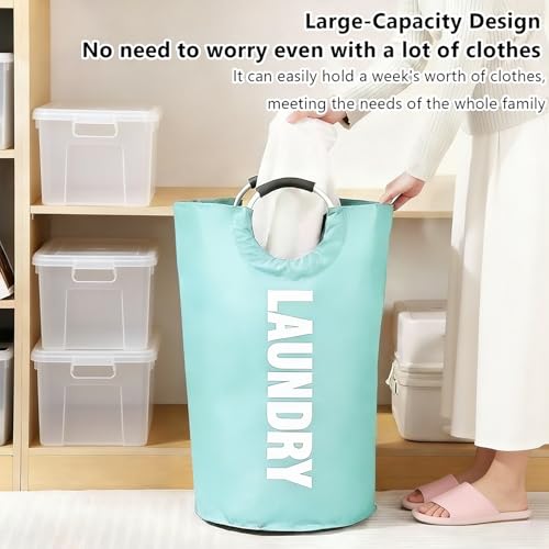 A large 90 liter laundry basket that can be folded for easy carrying. Suitable for bathrooms, laundry rooms, and travel (Blue) - color: Blue