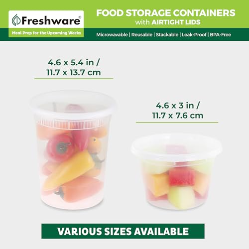 Freshware 48 Pack of 16 and 32 oz, 24 sets each size Food Storage Containers with Lids, Plastic Deli Containers, Meal Prep Containers, Microwave and Freezer Safe, Stackable, Leakproof, BPA Free, Clear - size: 16, 32 oz - 48 Sets