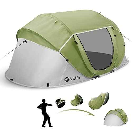 VILLEY 2 Person Easy Pop Up Tent, Waterproof Automatic Setup Instant Lightweight Camping Beach Tent with Carrying Bag for Camping, Hiking & Traveling