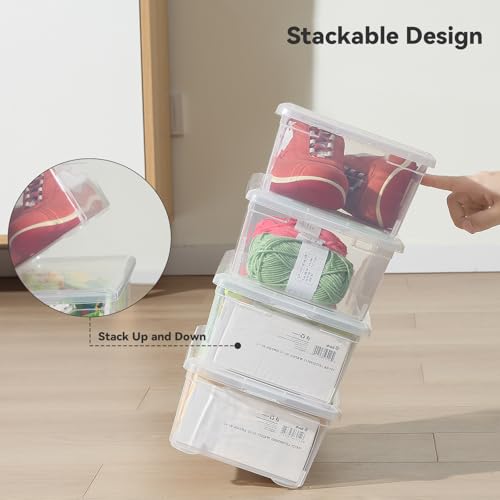 novelinks 6 Qt Storage Box Clear Plastic Stackable Bin with Lids Storage Latch Box Organizing Container,12 Pack Transparent