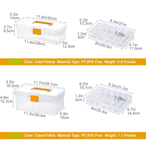 Vidifor Plastic Clear Portable Handled Storage Box with Adjustable Dividers Art Supply Organizer Multipurpose Home Utility Box for Craft, Sewing, Medicine, Makeup, Office Supplies (L, Clear)