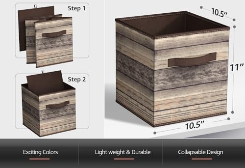 Sorbus Foldable Storage Cube Basket Bin, Rustic Wood Grain Print, 4-Pack (Rustic Bin - Brown) - color: Rustic Brown