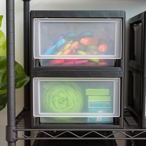 IRIS USA 6 Qt. Plastic Drawer Storage Organizer Stacking Drawers, 2-Pack, Stackable Unit with Sliding Drawer for Bedroom Kitchen Under Sink Pantry Craft Room Bathroom Dorm Office, Black - size: 6 Qt - 2 Pack