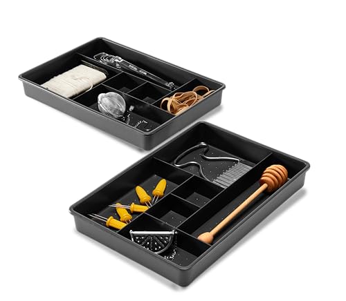 madesmart Two-Piece Drawer Organizer, 12-Compartment Drawer Storage for Utensils, Tools & Household Essentials, Durable Non-Slip Design, Carbon - size: 6-Compartment Set