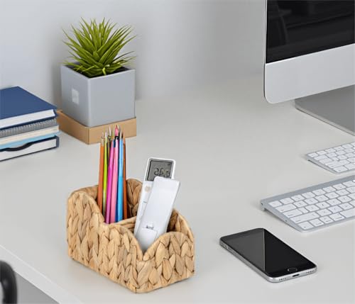 Kriitools Scalloped TV Remote Control Holder Bedside Organizer, Office Desk Caddy Storage Organizer Accessories, Pen Pencil Cup, Makeup Brush Holder, Farmhouse Rustic Decor Organizer Holder, Natural