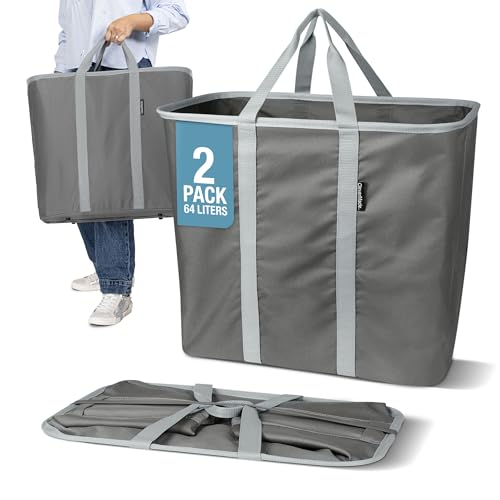 CleverMade Collapsible Laundry Caddy – Foldable Laundry Hamper & Tote, XXL 64L Pop-Up Laundry Basket with Handles, Space-Saving Laundry Organizer for Home & Travel, 2 Pack - Charcoal Gray - color: Charcoal Gray