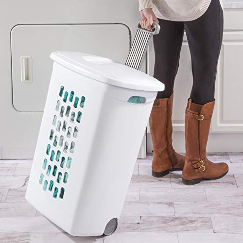 Sterilite 3 pack Ultra Wheeled Hamper, Laundry Basket w/Flip-Top Lid & Retractable Handle - Plastic Rolling Clothes Storage Cart with Ventilated Holes for Home, Apartment or Dorm - size: One Size