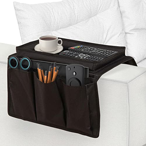 Perfect Life Ideas TV Remote Holder Couch Arm Tray Organizer, 6 Pockets, Black
