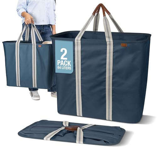 CleverMade Collapsible Laundry Caddy – Foldable Laundry Hamper & Tote, XXL 64L Pop-Up Laundry Basket with Handles, Space-Saving Laundry Organizer for Home & Travel, 2 Pack - LUXE Navy Noir - color: LUXE Navy Noir