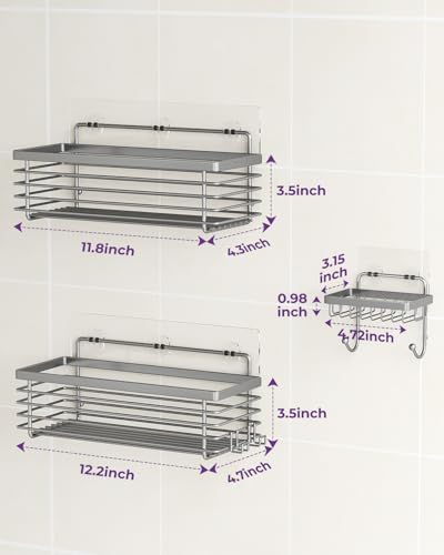ODesign Shower Caddy 3 Pack SUS304 Stainless Steel-No Drilling-Shower Bathroom Shelves Rack,Rustproof Wall Mounted,Adhesive Shower Shelf Basket Organizer-Grey - color: Grey