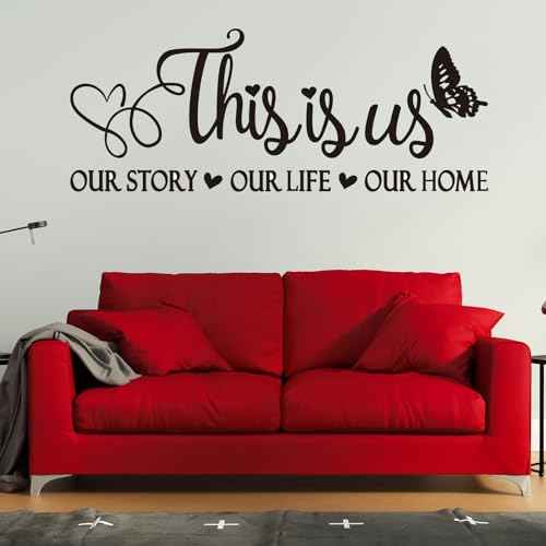 Inspirational Family Quotes Wall Stickers: Home Vinyl Art Wall Decals for Living Room Kitchen - This is Us Our Story Our Life Our Home 23" X 9"