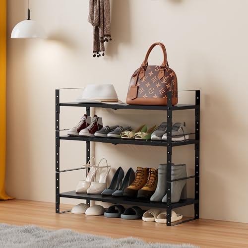 Multi-Functional Metal Shoe Rack, Space-Saving, Perfect for Entryway, Closet, Bathroom, etc. - Sturdy and Durable, High Weight Capacity(1PACK/Black/Medium) - color: 1pack/Black, size: Medium