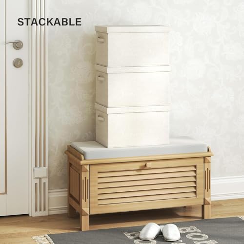 Fabric Storage Bins with Lids 14.6*10.6*10.2 in, 2-Pack Storage Baskets for Closet, Large Linen Organizers and Storage Bins for Bedroom, Collapsible Baskets and Bins with Handles, Off White - size: L