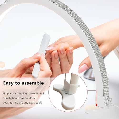 Half Moon Light with Phone Holder, 29 in 48W Nail Desk Lamp, Lash Light for Eyelash Tech, Makeup, Tattoo, Spa, Salon, Nail Tech Lamp with Stepless Dimming & Color Temperature(White)