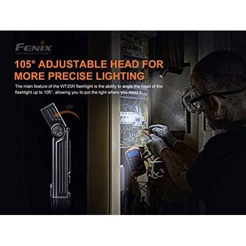 Fenix WT25R 1000 Lumen Rechargeable Handheld Worklight Magnetic Pivoting Flashlight with Backup Battery and Organizer