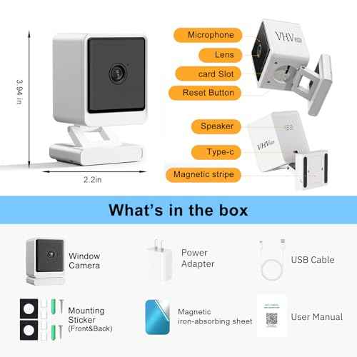 VHV 4MP Ultra HD Smart Window Security Camera - 2.4G/5G WiFi, Color Night Vision, 24/7 Cloud Recording, AI Motion Detection, Family Sharing (1PCS)