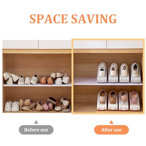 Shoe Slot Organizer 4Pcs Adjustable Shoe Stacker 4 Level PP Shoe Space Saver Dual Layer Shoe Organizers for Closet, Orange, Shoe Slots