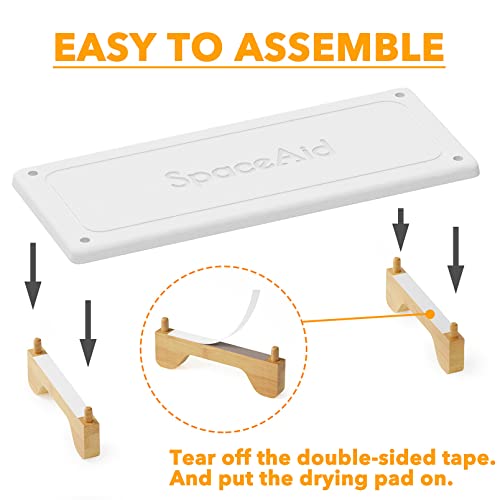 SpaceAid DryingNeat Sink Organizer, Instant Dry Sink Caddy Organizers, Kitchen Sponge Soap Holder Dispenser, Countertop Fast Drying Rack (Bamboo Feet, White) - color: White