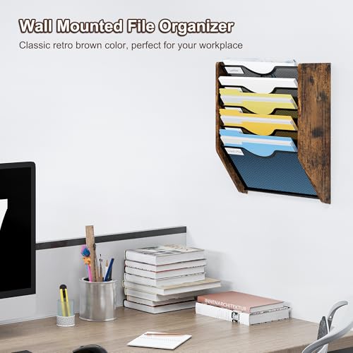 Wall File Organizer,5 Tier Mesh Mail Organizer Wall Mounted,Hanging File Holder,Magazine Rack for Documents,Magazine,Literature,File,Mails,Envelopes