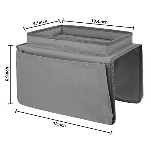 IPENNY Couch Sofa Armrest Organiser with Cup Holder Tray Chair TV Remote Holder Bedside Storage Pocket Bag for Cellphone Tablet Notepad Book Magazines DVD Eyewears Drinker Snacks Pouch - color: Grey (With Top Tray)