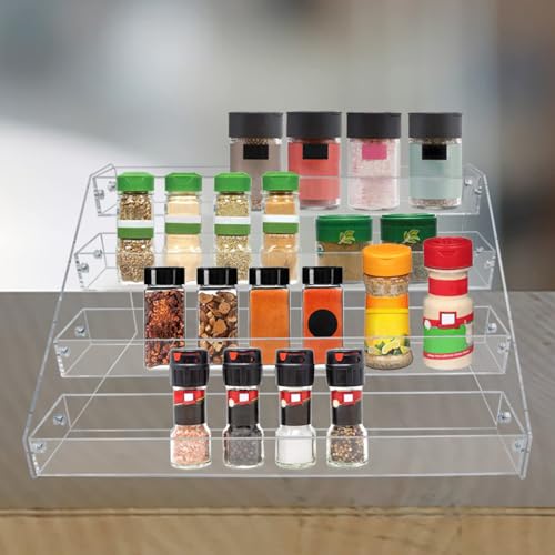 PMMASTO Tiered Spice Rack, Seasoning Organizer, Clear Acrylic Vertical Shelves Can Organizer for Countertop, Cabinet, Pantry, Kitchen Organization and Storage - 4 Tier - size: 4 Tier - inner width 1.93"