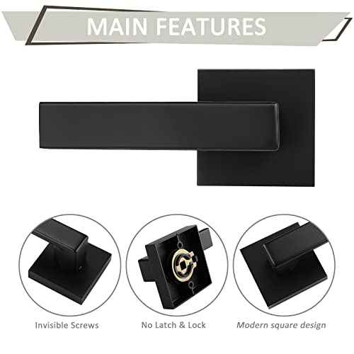 Probrico 4Pack Door Lever Dummy Lever Door Handle for Closets French Door,Square Dummy Door Lever,Non-Turning Single Side Pull with Black Finish,Easy Installation Pull Only Lever Set