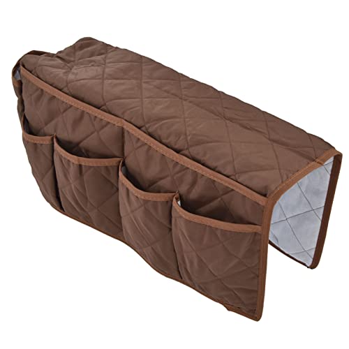 Armrest Organizer for Recliner Couch Sofa Chair, Dustproof Waterproof Armchair Caddy Remote Control Holder with 14 Multifunctional Storage Pockets for Smart Phone, Book, Magazines(Brown)
