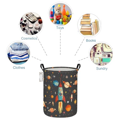 FANKANG Storage Basket, Nursery Hamper Canvas Laundry Basket Foldable with Waterproof PE Coating Large Storage Baskets for Kids Boys and Girls, Office, Bedroom, Clothes,Toys(Space rocket) - color: Space rocket