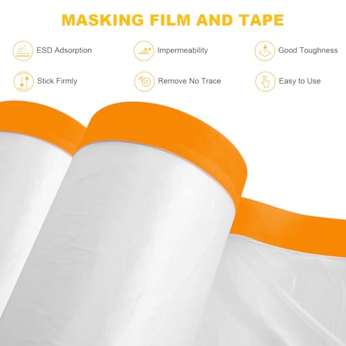 Tape and Drape, Pre-Taped Masking Film, for Automotive Covering Painting Paint Masking, 43.3-in x 66-Feet