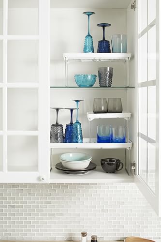 madesmart Small Stacking Shelf, Organizer for Spices, Make-Up, Bottles & Jars, Collapsible Legs for Cabinet or Counter Storage, White