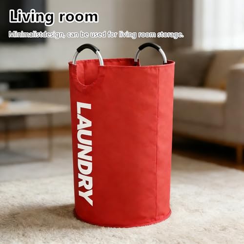A large 90 liter laundry basket that can be folded for easy carrying. Suitable for bathrooms, laundry rooms, and travel (Red) - color: Red