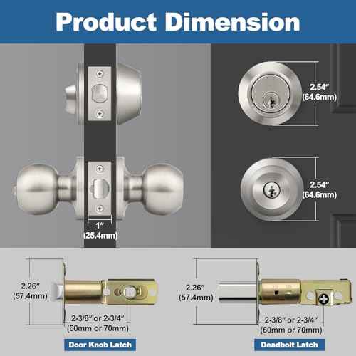 BESTTEN 3 Pack Keyed Alike Exterior Door Knobs and Single Cylinder Deadbolts Combo Set, Satin Nickel Entry Door Knobs with Locks and Keys for Entrance and Front Door