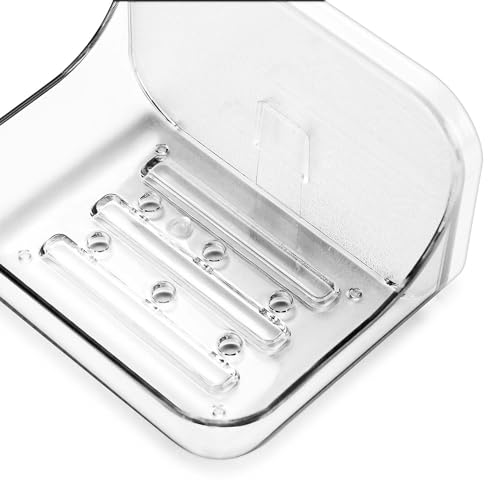 Adhesive Soap Dish for Shower Wall – Removable Acrylic Soap Holder with Drain Holes, Compact for RV Bathroom, Kitchen Sink, or Shower – No Drilling – Sandra Series - size: Soap Dish