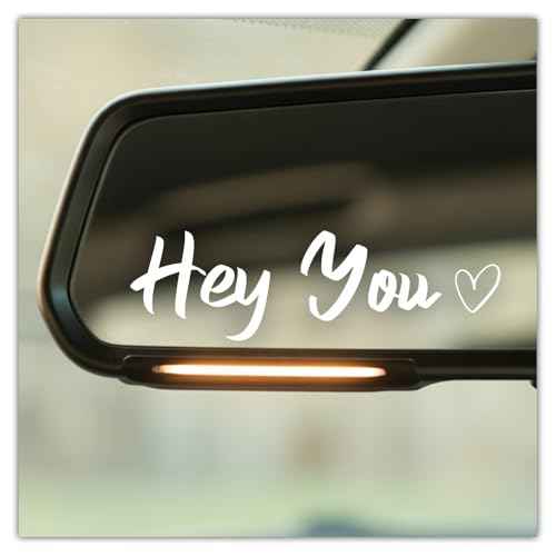 (3 Pcs) Hey You Mirror Sticker Cute Romantic Vinyl Decal with Heart for Car Rear View Mirror Window Laptop Motorcycle Aesthetic Love Quote Waterproof Sticker 4 Inches
