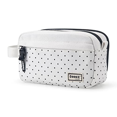 Sooez High Capacity Pencil Case,Durable Pencil Bag Pouch Organizer, Pen Case Portable Journaling Supplies with Easy Grip Handle & Loop, Asthetic Supply for Adults, Black & White - color: White