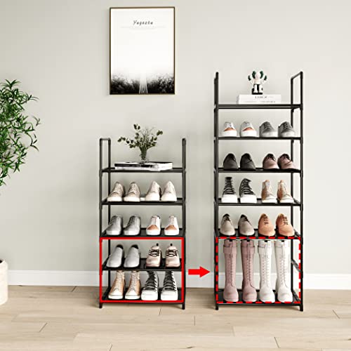 5-Tier Stackable Shoe Rack, Narrow Shoe Stand for 10-12 Pairs Shoe and Boots Organizer Storage Shelf Space Saving for Closet, Entryway and Hallway(Black) - size: 5-Tier(Black)
