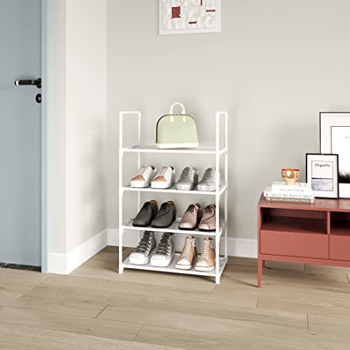 Upgrade Stackable Small Shoe Rack, 4-Tier Shoe Shelf Storage Organizer with Handle for Entryway, Hallway and Closet(White) - size: 4-Tier(White)