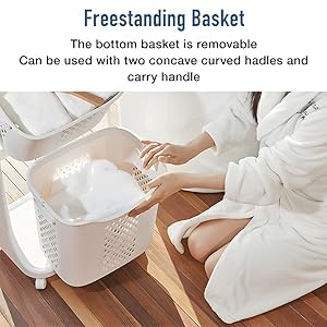 Japard 108 Liters Vertical Rolling Laundry Compact Hamper Ultra Slim, 4 Sorter Cart with Wheels and Breaks, 4-tier Baskets Detachable for Small Space, Dorm, Closet, Bathroom, Easy Assembly White Gray - size: 4 Tier