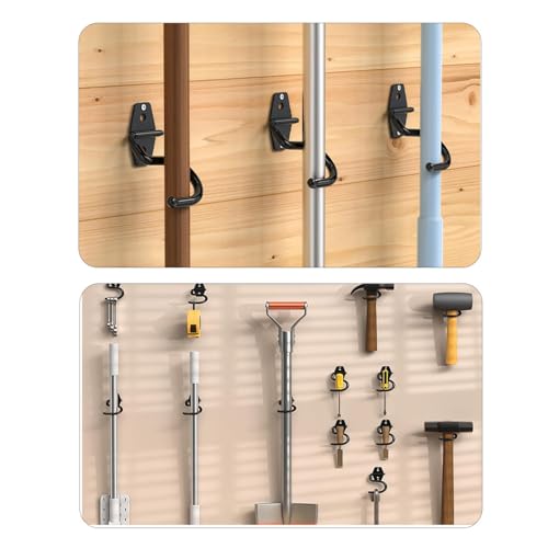 2 Pack Broom Holder Wall Mount Heavy Duty Mop Hanger with Screws Anchors Stand-Alone Hook Handle Grabber Gripper Organizer for Garage Storage Cleaning Tools Mops Garden Hammer Shovel