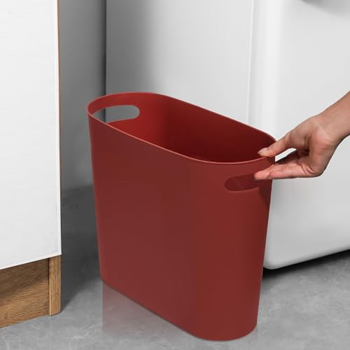 rejomiik Small Trash Can, 3.5 Gallon Slim Garbage Can Plastic Waste Basket with Handles Container Bin for Narrow Spaces Bathroom, Bedroom, Kitchen, Office at Home, Red - color: Red, size: 1 pack